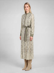 Snakeskin Printed Pleated Shirt Midi Dress