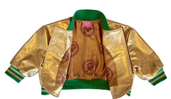 Gold Women Bomber Jacket Real Leather