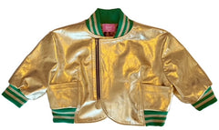 Gold Women Bomber Jacket Real Leather