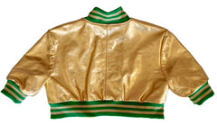 Gold Women Bomber Jacket Real Leather