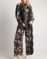 Floral Lace-Trimmed Shirt and Trouser Set