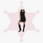 Embellished Velvet Diamond Lattice Shift Mini Dress
