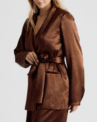 Belted Satin Jacket and Wide-Leg Pants Set
