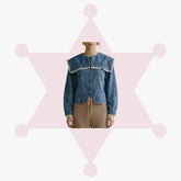 Lace Trim Sailor Collar Denim Jacket