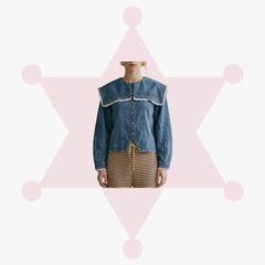 Lace Trim Sailor Collar Denim Jacket