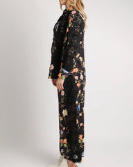 Floral Lace-Trimmed Shirt and Trouser Set
