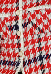 Tricolor Houndstooth Patterned Tweed Jacket