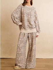 Leopard Print Wide-Leg Pull-On Pants
