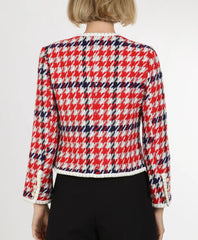 Tricolor Houndstooth Patterned Tweed Jacket