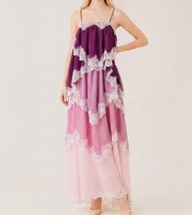 Strappy Tiered Layers Ombre Mutlicolor Lace Trim Dress