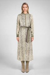 Snakeskin Printed Pleated Shirt Midi Dress