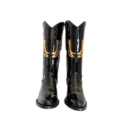 Frida Patent Leather Boot in Black With Gold      Free Shipping