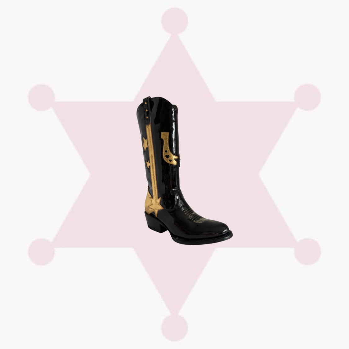 Frida Patent Leather Boot in Black With Gold      Free Shipping
