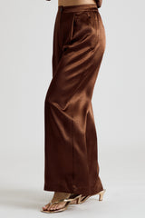 Belted Satin Jacket and Wide-Leg Pants Set