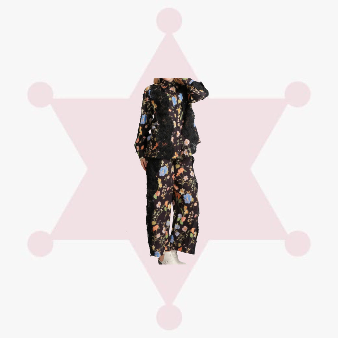 Floral Lace-Trimmed Shirt and Trouser Set