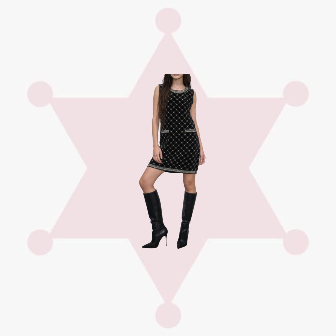 Embellished Velvet Diamond Lattice Shift Mini Dress