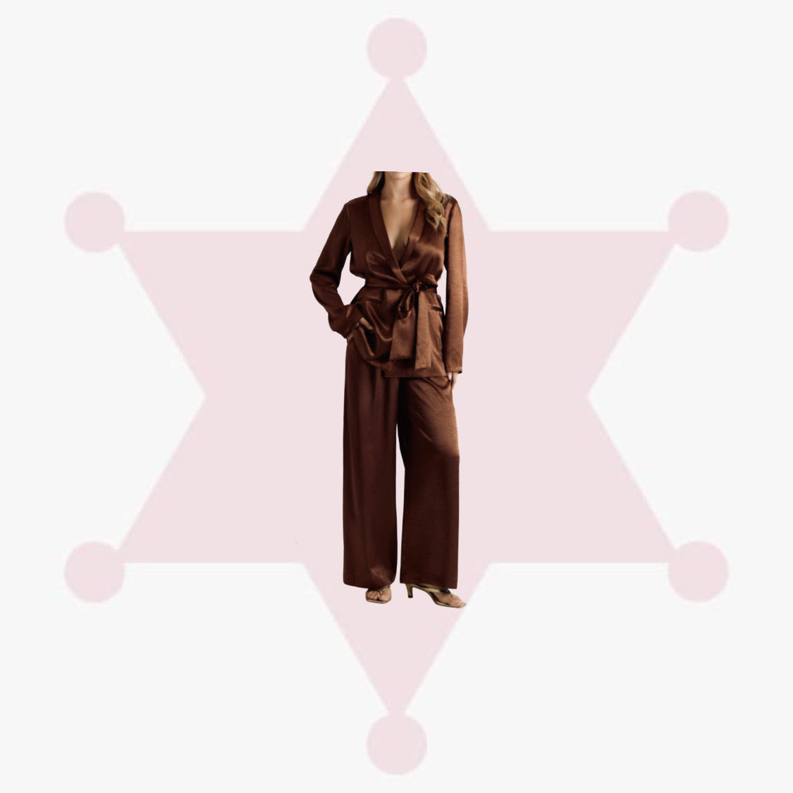 Belted Satin Jacket and Wide-Leg Pants Set