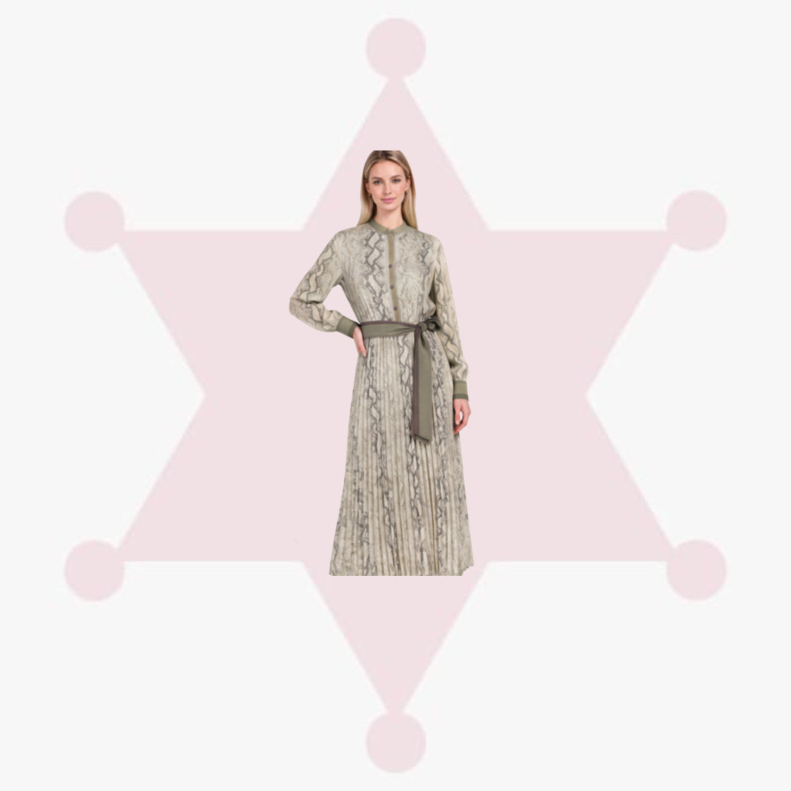 Snakeskin Printed Pleated Shirt Midi Dress