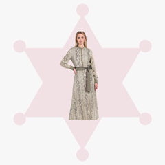 Snakeskin Printed Pleated Shirt Midi Dress