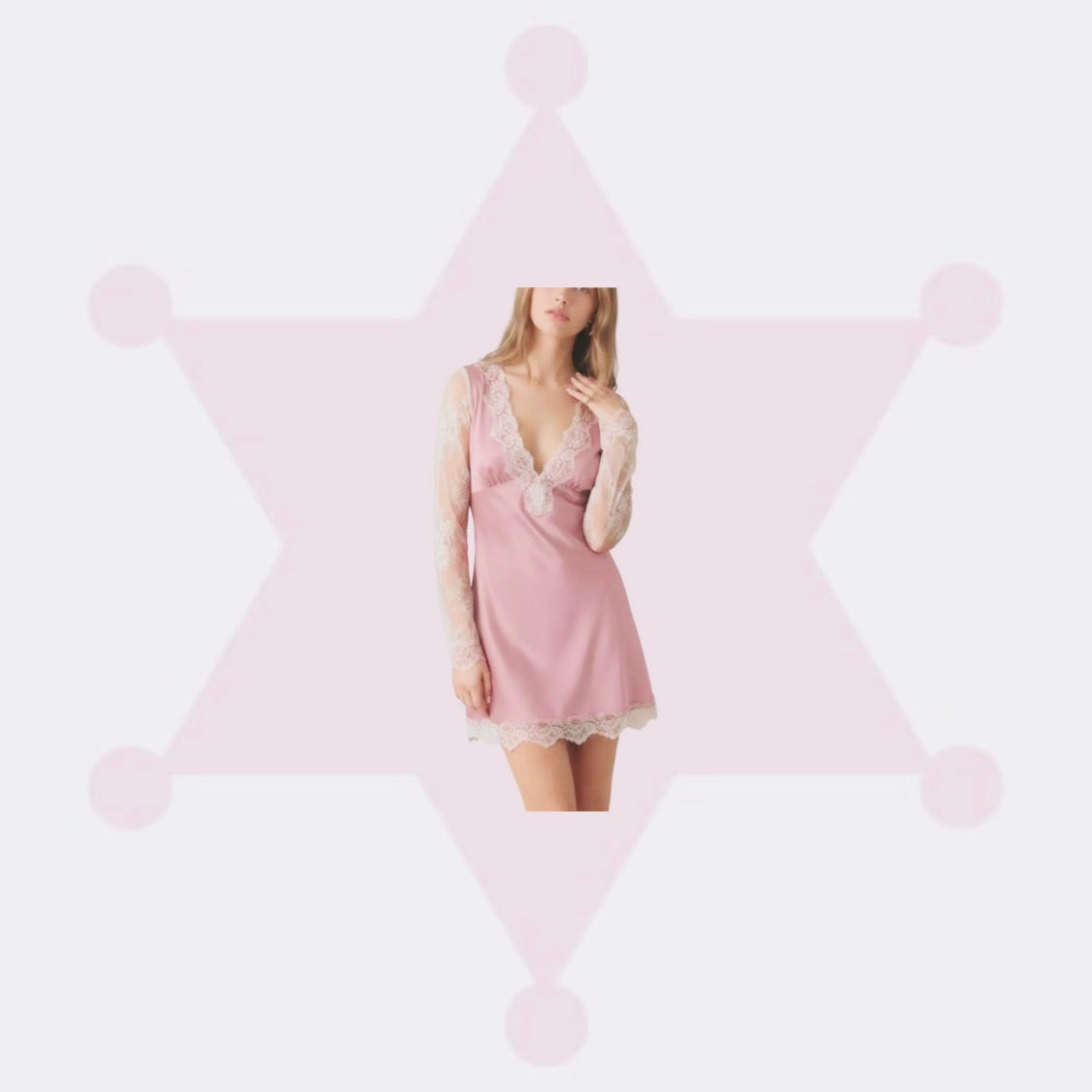 Satin Slip Mini Dress with Lace Trim and Long Sleeves