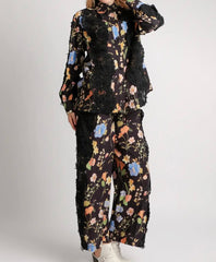Floral Lace-Trimmed Shirt and Trouser Set