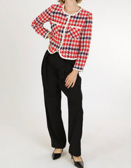 Tricolor Houndstooth Patterned Tweed Jacket