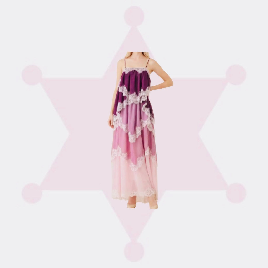 Strappy Tiered Layers Ombre Mutlicolor Lace Trim Dress