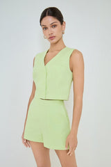 Set Button Vest and High Waisted Relaxed Shorts