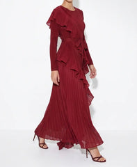 Asymmetric Micro-Pleated Ruffle Maxi Dress