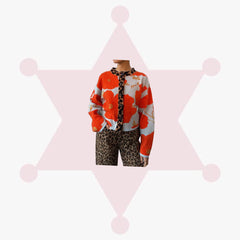 Leopard Trim Patchwork Chic Poppy Floral Knit Cardigan