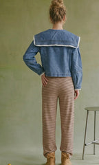 Lace Trim Sailor Collar Denim Jacket