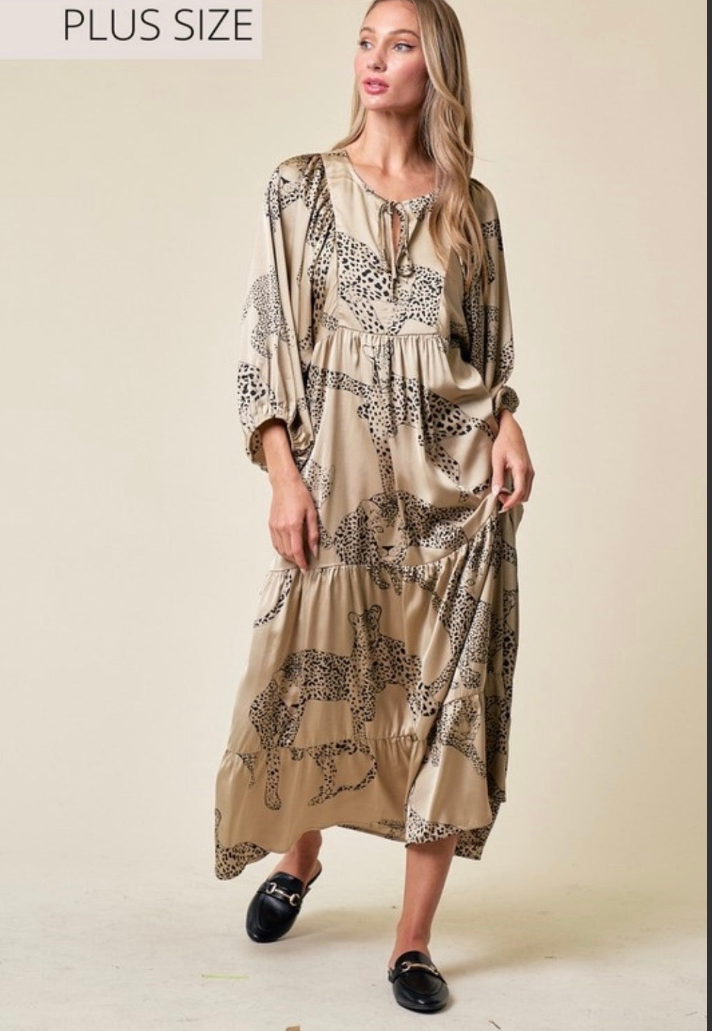 Plus Size Tiger Print Bubble Sleeve