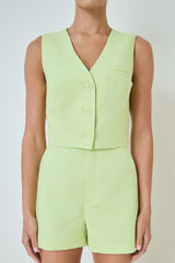 Set Button Vest and High Waisted Relaxed Shorts