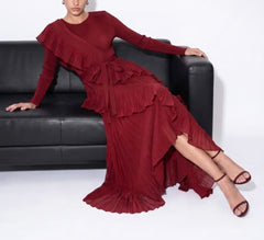 Asymmetric Micro-Pleated Ruffle Maxi Dress