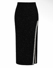 Ines Tweed Midi Skirt with Corset Detail and Slit