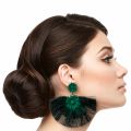 Green Metal Flower Tassel Earrings